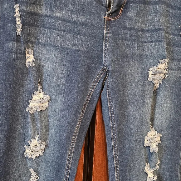 Wax Jean-Butt,I Love You-  Distressed Blue Jeans - Picture 3 of 10